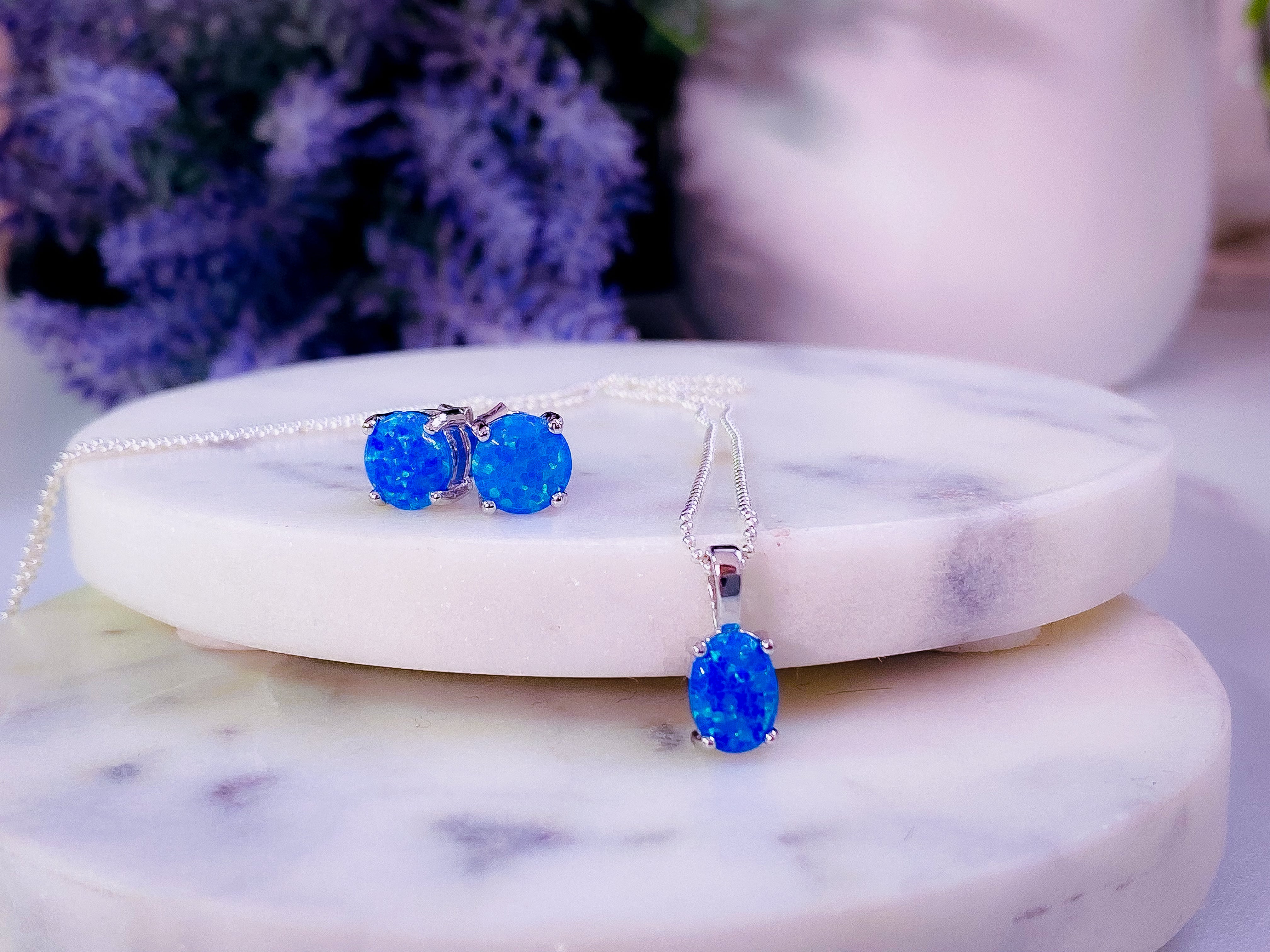 Deco Opal & White Sapphire Earrings & Necklace Set | Power Sales